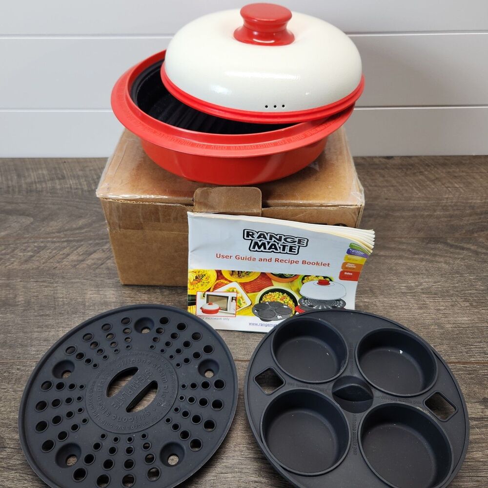 Rangemate Multi Cooker Nonstick Microwave Grill W/ Accessories Round  Red White